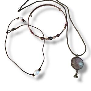 Boho Festival Necklace Mixed Lot Small Three Necklaces Beaded Agate Pearl